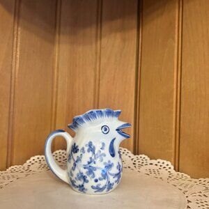 Vintage Andrea by Sadek Rooster Miniature Porcelain Blue White Creamer Small Jug